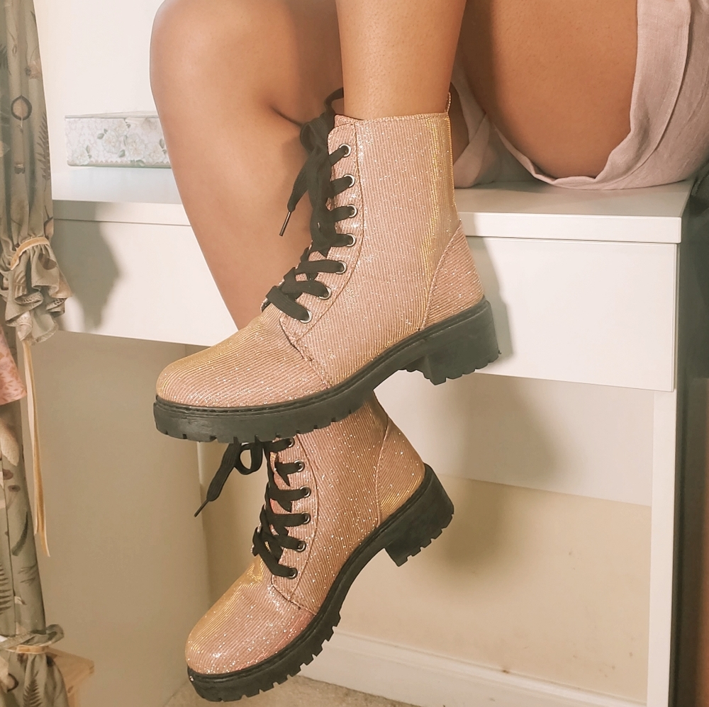 Rose Gold / Pink Combat Boots